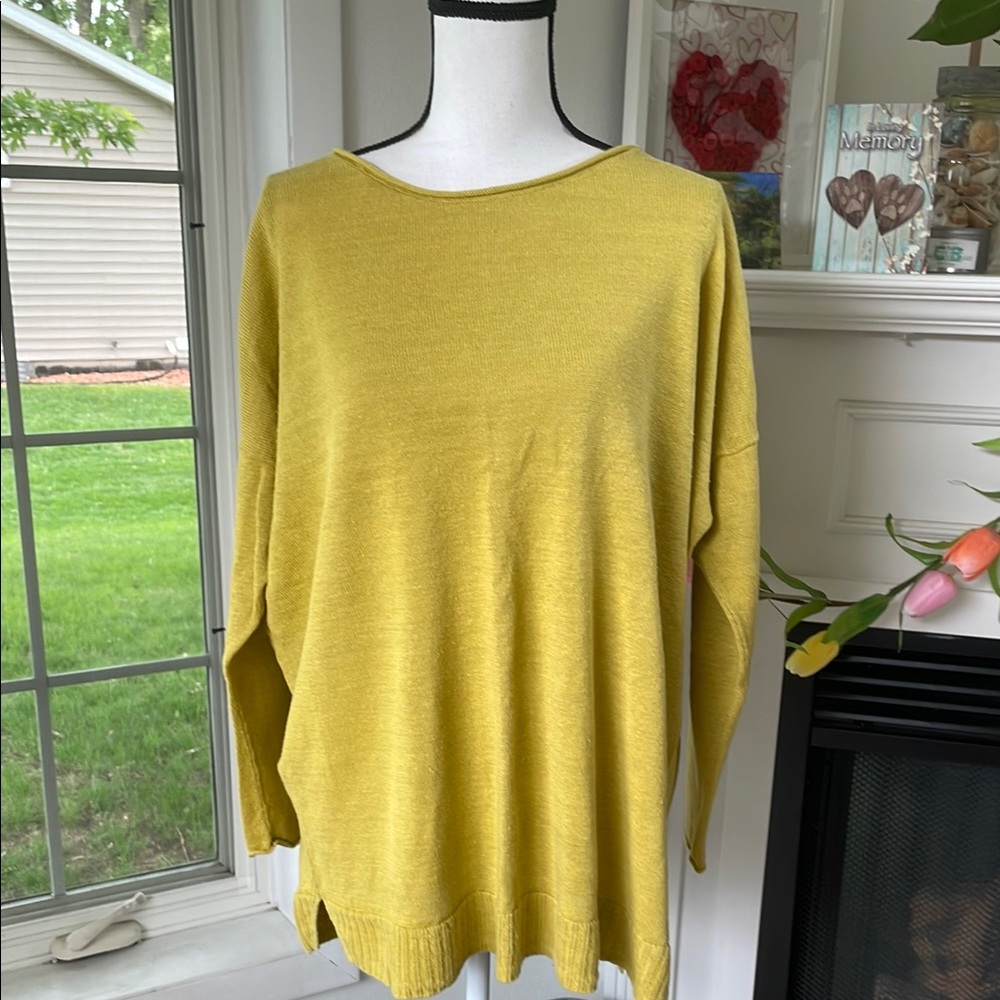 Eileen Fisher Green Crew Neck Top Relaxed Fit